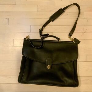 Coach Black Leather Briefcase Satchel with Gold Hardware